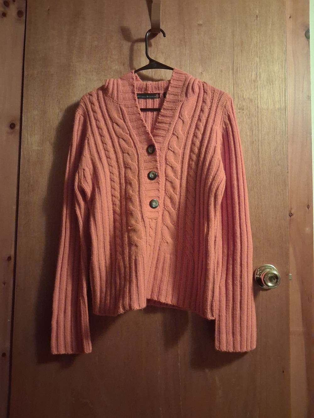 Allison Brittney Orange Cable-Knit V-Neck Button Sweater